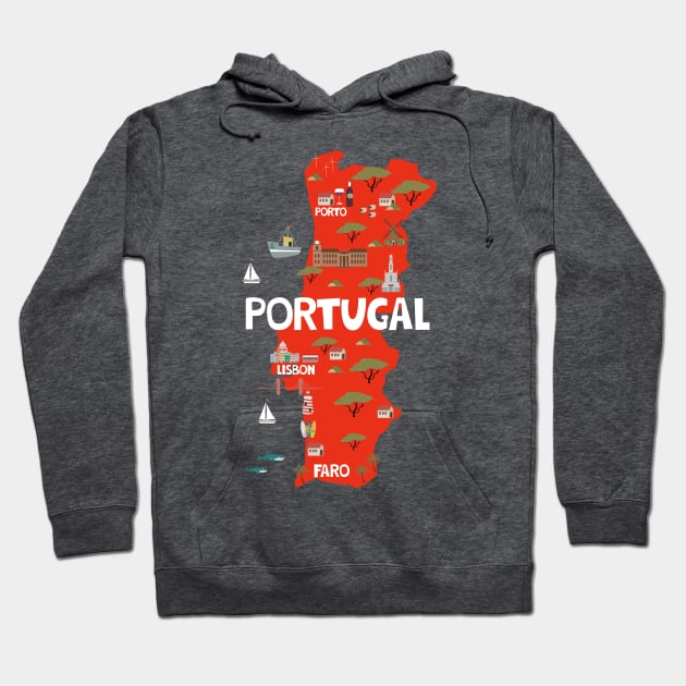 Portugal Illustrated Map Hoodie by JunkyDotCom